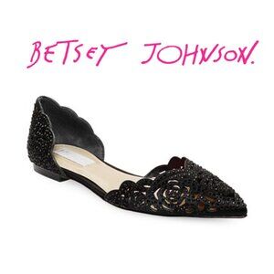 BETSEY JOHNSON Black Floral Laser Cut Lucy D'Orsay Flats Sparkly Evening Wedding